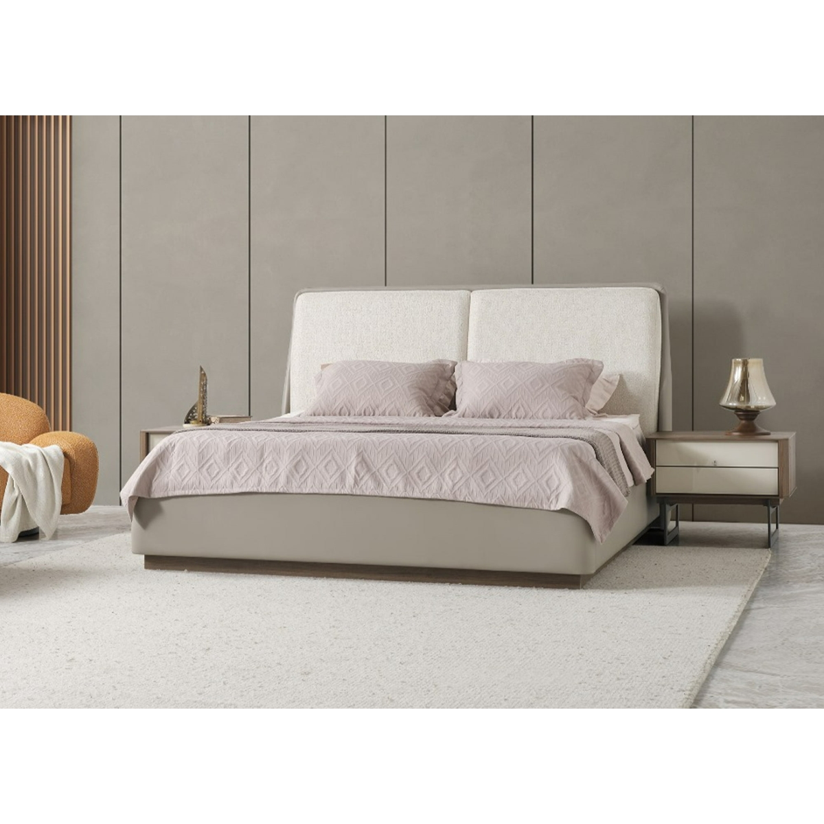Whiteline BQ2020P-LGRY Modern Living Romina Bed, Light Gray - Queen Size