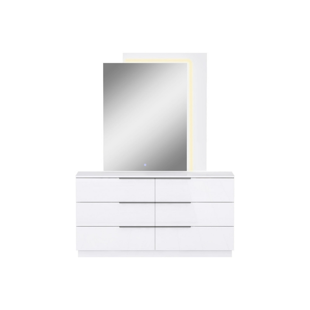 DR2022-WHT-SLV Modern Living Damien Dresser - High Gloss White - 6 Drawers - Sleek Design