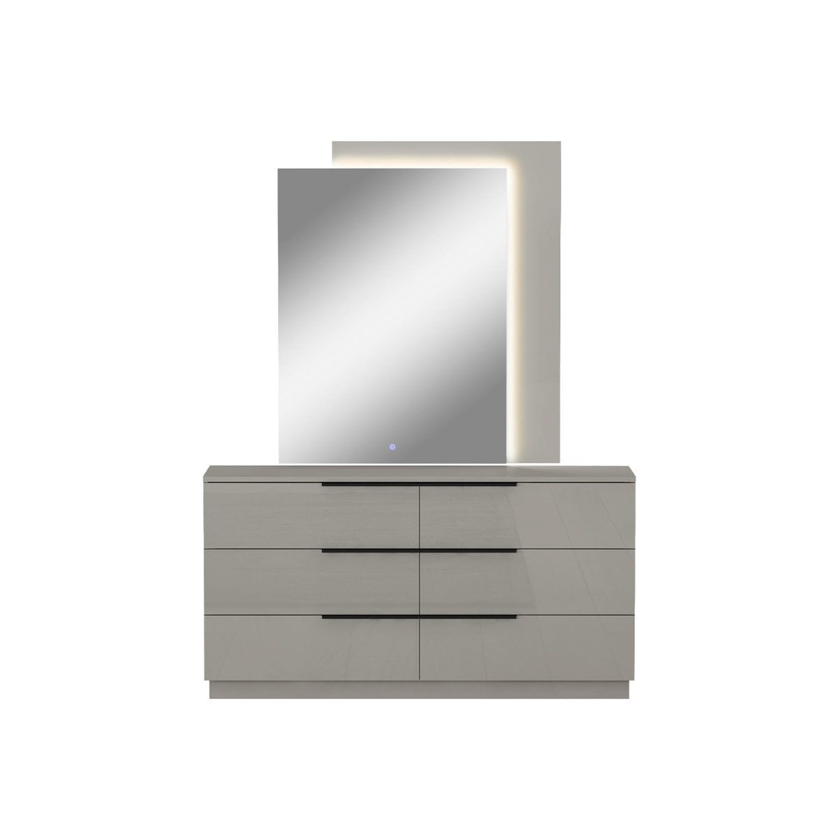 Whiteline DR2022-LGRY-BLK Damien Dresser - High Gloss ILP-8890213HG - 6 Self-Closing Drawers & Matte Black Handles, Light Gray