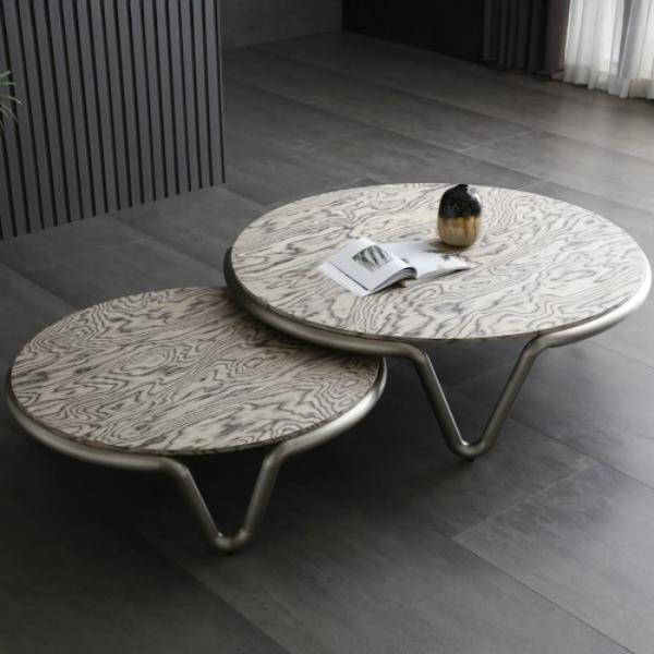 Whiteline CT2035S-GRY 43 in. Modern Living Anaconda Coffee Table in Maple Veneer & Brushed Nickel, Gray