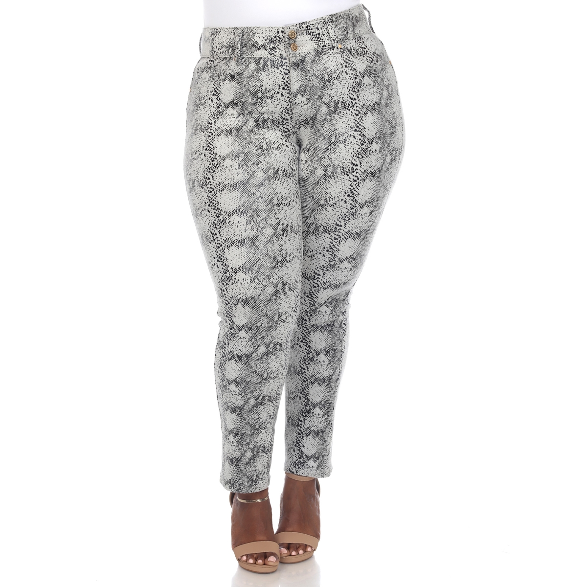Picture of White Mark PS518-03-14 Plus Size Faux Suede Snake Print Pants&#44; White - Size 14