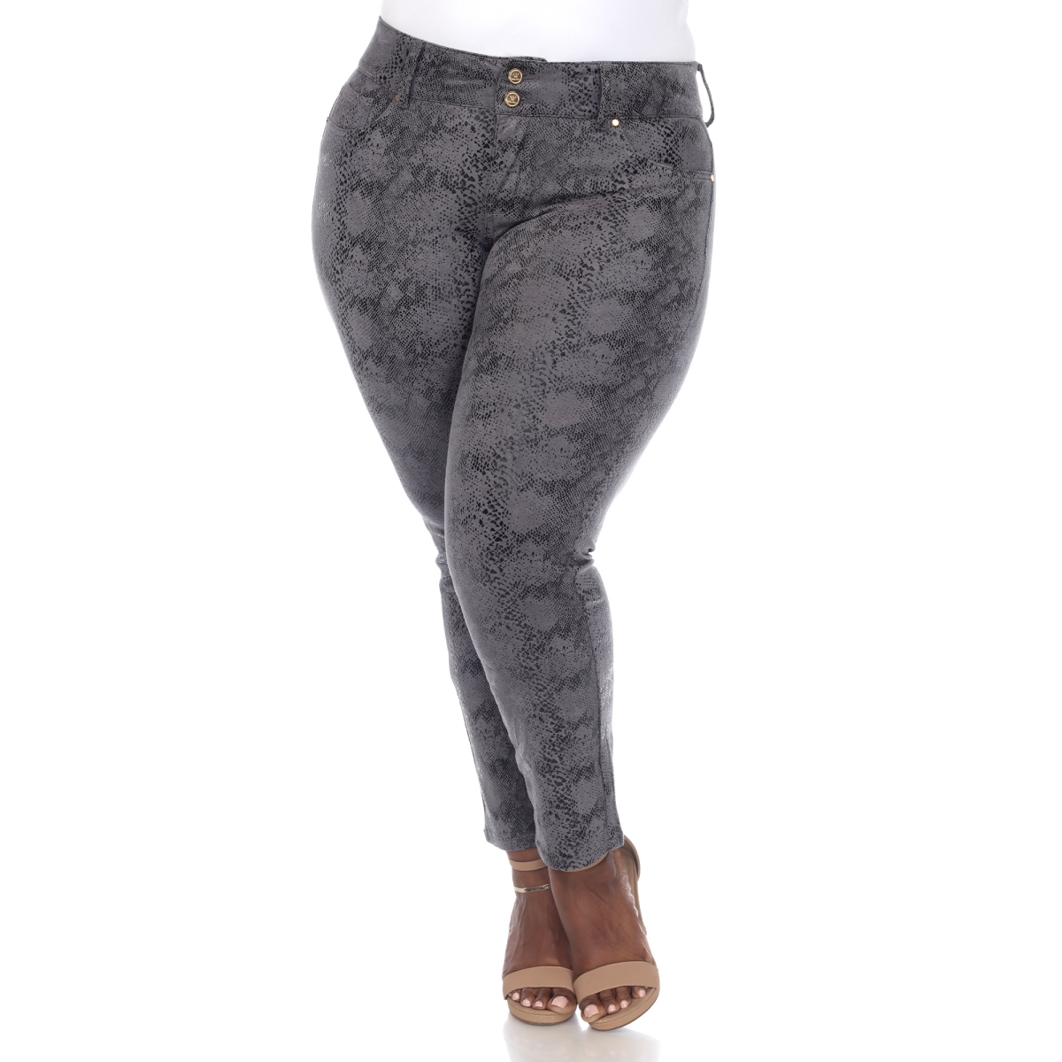Picture of White Mark PS518-10-14 Plus Size Faux Suede Snake Print Pants&#44; Grey - Size 14