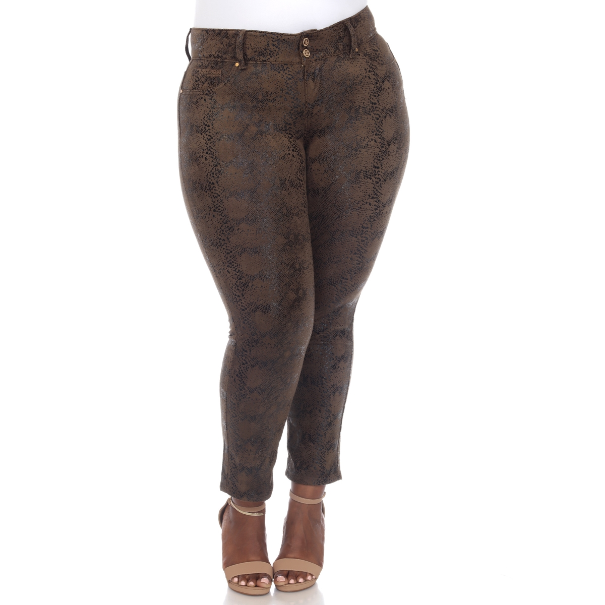 Picture of White Mark PS518-11-16 Plus Size Faux Suede Snake Print Pants&#44; Brown - Size 16
