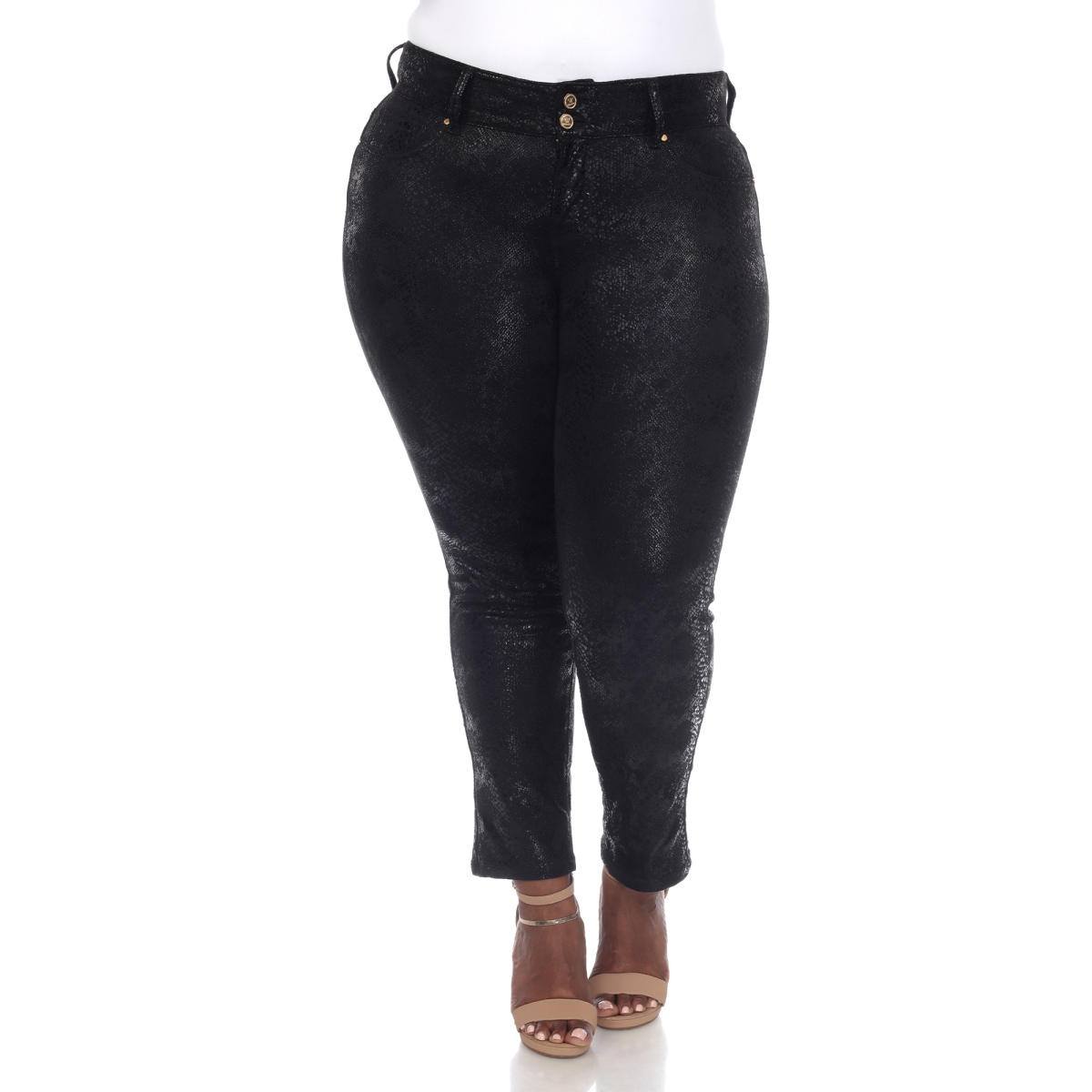 Picture of White Mark PS518-01-18 Plus Size Faux Suede Snake Print Pants&#44; Black - Size 18