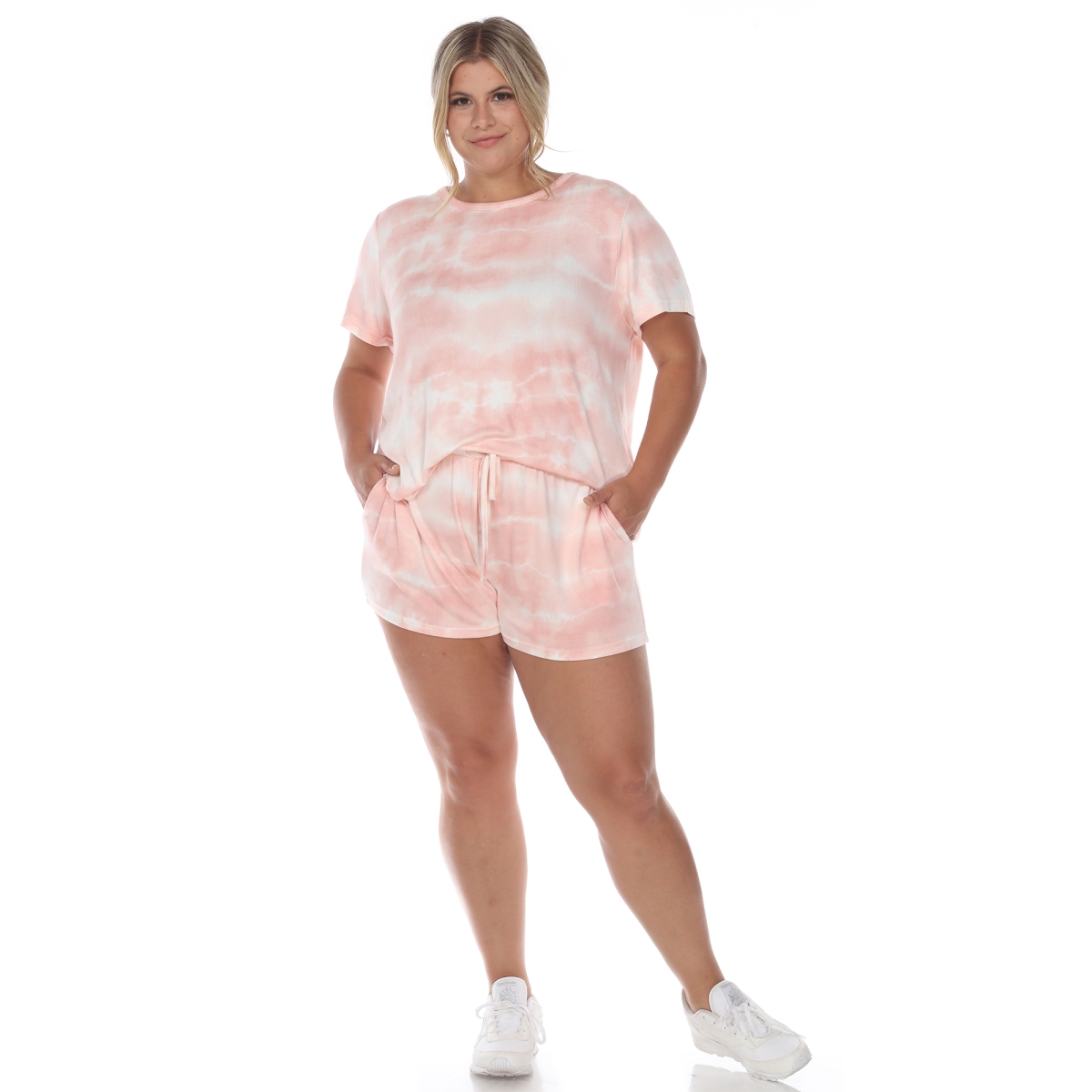 Picture of White Mark PS3629-05-1X Tie-Dye Plus Size Top & Shorts Lounge Set&#44; Pink - 1X - 2 Piece