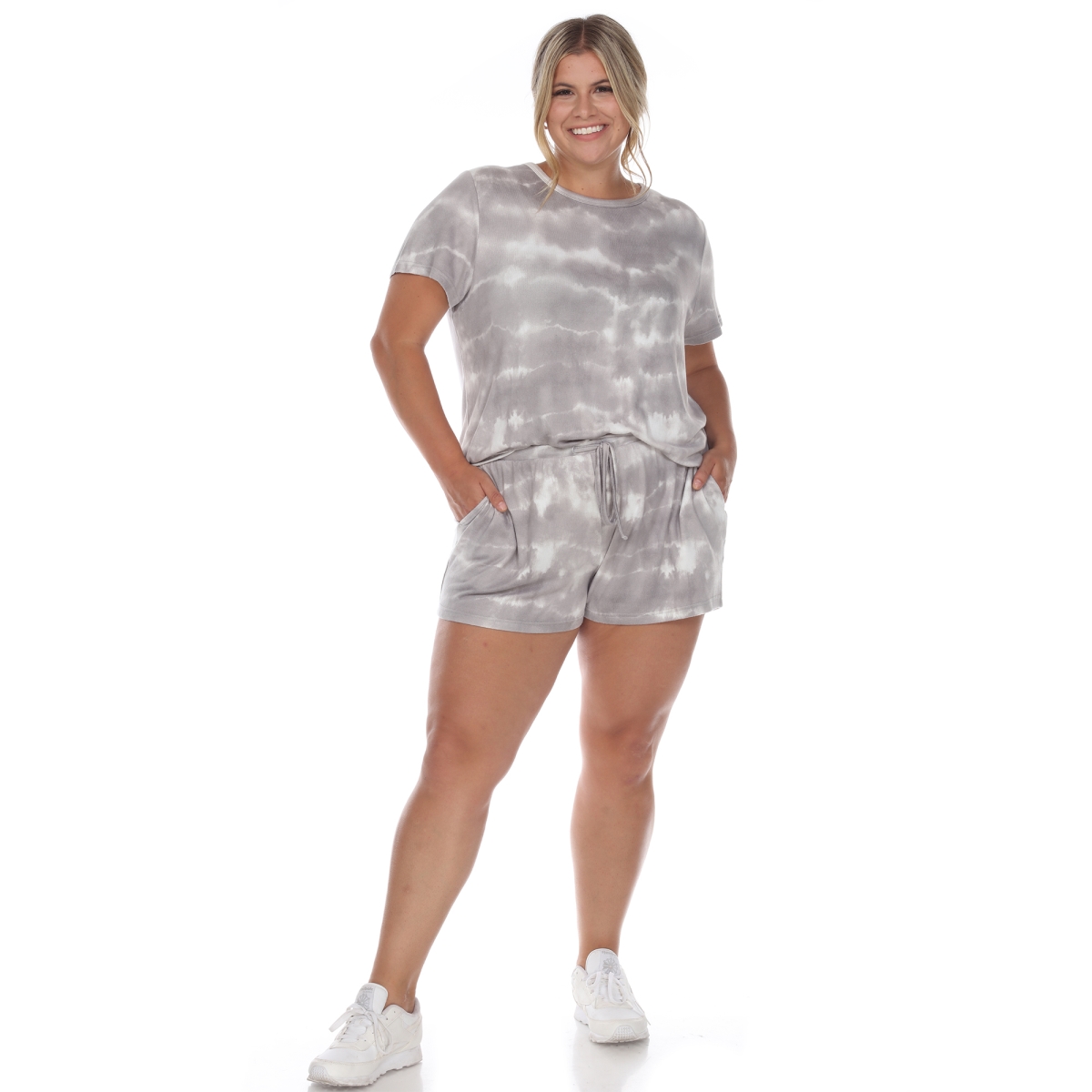 Picture of White Mark PS3629-10-1X Tie-Dye Plus Size Top & Shorts Lounge Set&#44; Gray - 1X - 2 Piece