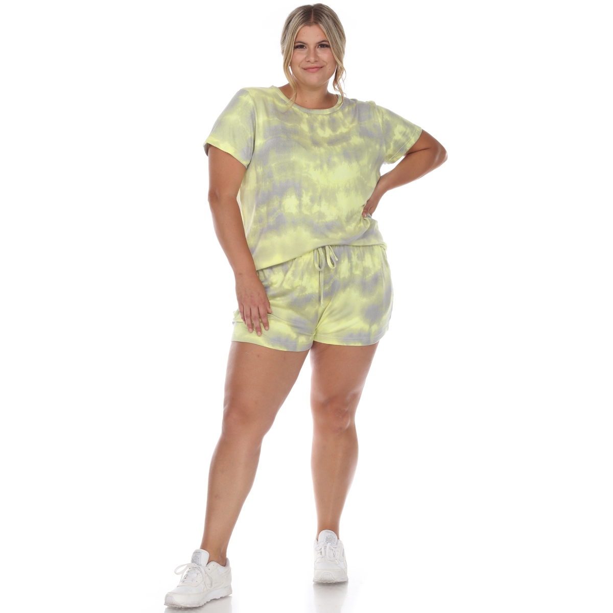 Picture of White Mark PS3629-11-1X Plus Size Top & Shorts Lounge Set&#44; Gray & Yellow - 1X - 2 Piece