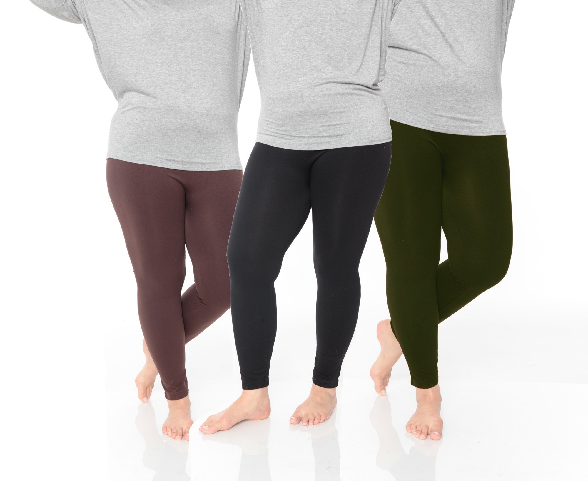 Pack 51 Womens Plus Size Legging, Black, Brown & Olive - One Size - Pack of 3