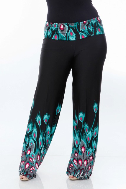 PS550-106-2XL Plus Size Printed Palazzo Pants, 106-Teal Peacock - 2XL