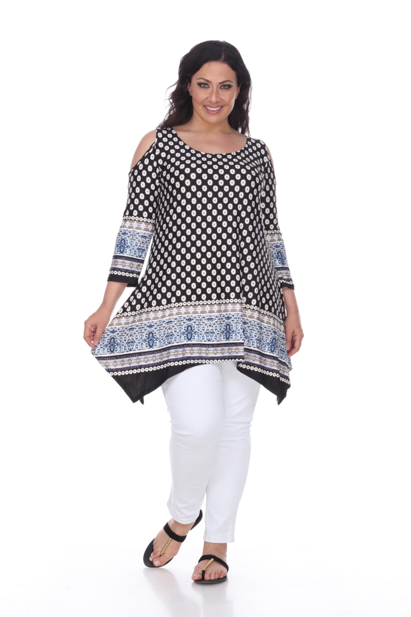 Picture of White Mark PS1305-153-1XL Womens Plus Size Antonia Cut-Out Shoulder Tunic Top&#44; Black & White - 1XL
