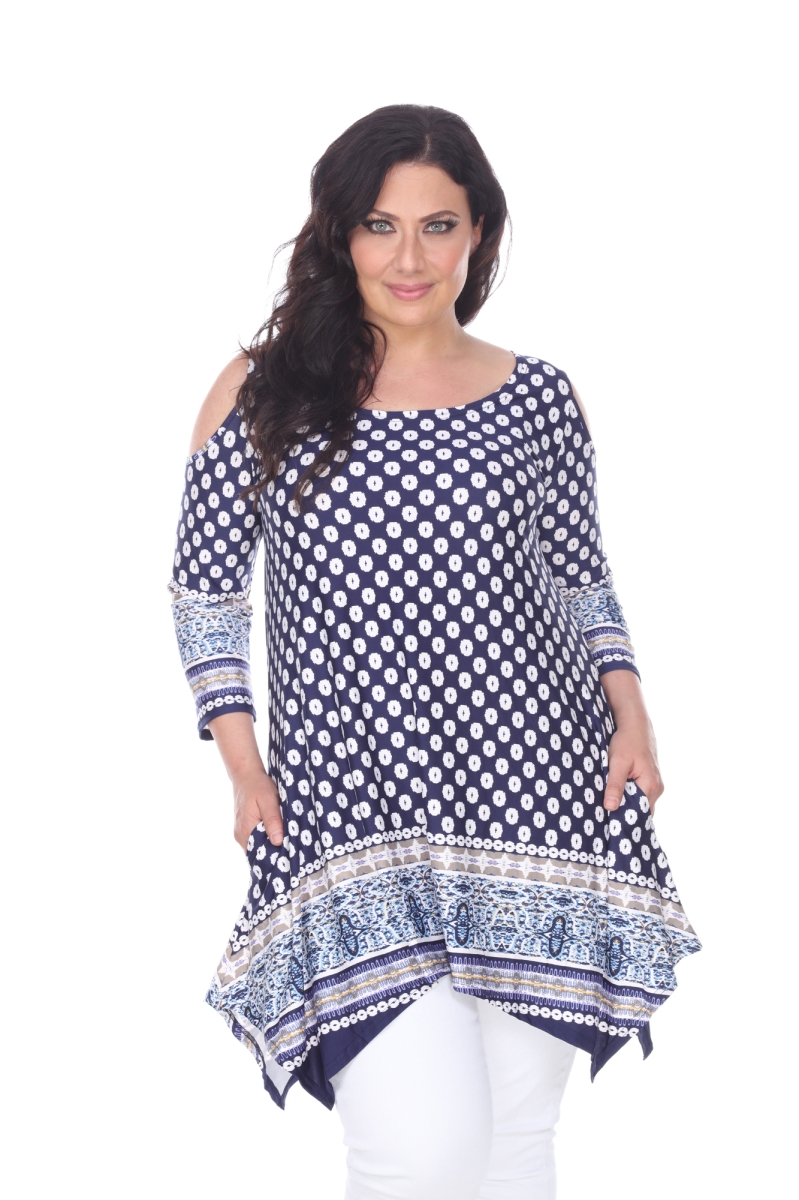 Picture of White Mark PS1305-155-1XL Womens Plus Size Antonia Cut-Out Shoulder Tunic Top&#44; Navy & White - 1XL