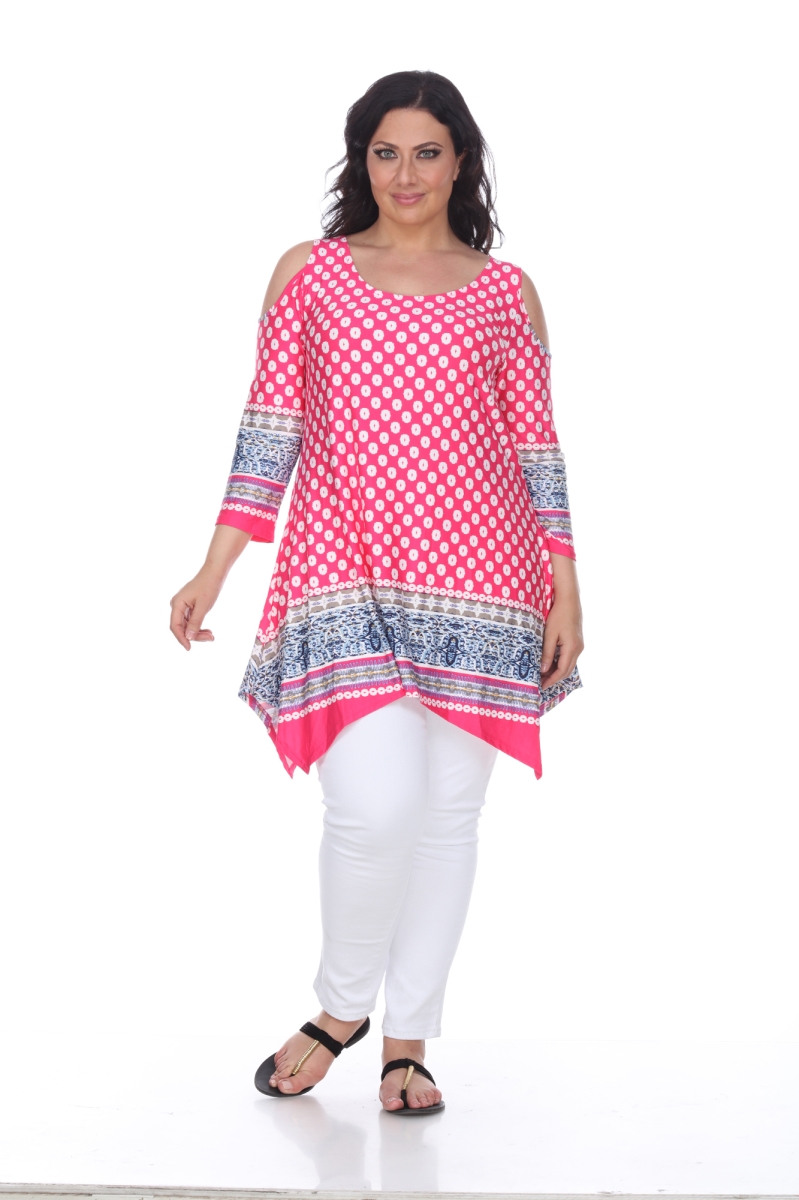 Picture of White Mark PS1305-156-1XL Womens Plus Size Antonia Cut-Out Shoulder Tunic Top&#44; Fuchsia & White - 1XL