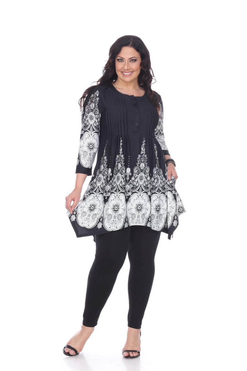 Picture of White Mark PS1326-40-1XL Womens Plus Size Dulce Tunic Top&#44; Black & White - 1XL