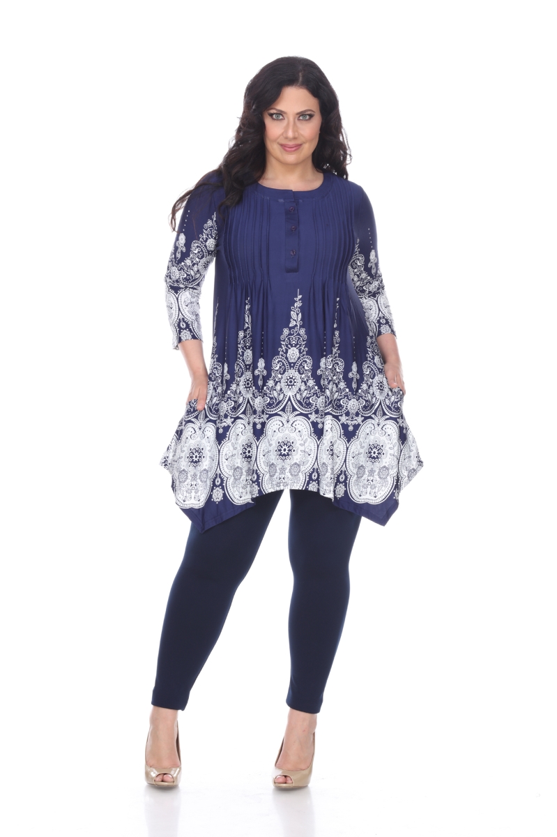 Picture of White Mark PS1326-41-1XL Womens Plus Size Dulce Tunic Top&#44; Navy & White - 1XL