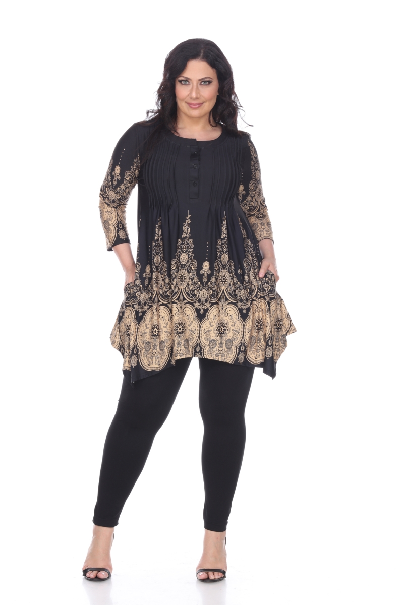 Picture of White Mark PS1326-45-1XL Womens Plus Size Dulce Tunic Top&#44; Black & Beige - 1XL