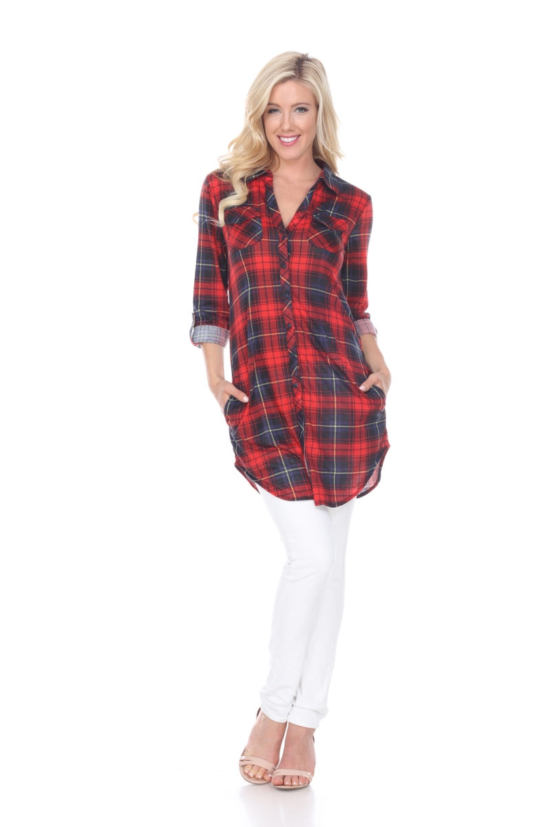 17556-01-S Piper Stretchy Plaid Tunic, 01 - Red & Black - Small