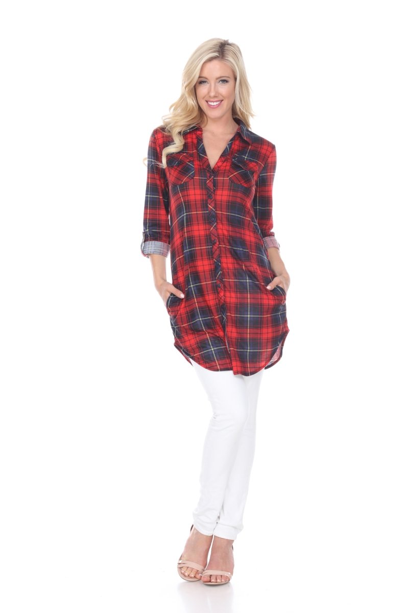 Picture of White Mark 17556-01-XL Piper Stretchy Plaid Tunic, 01 - Red & Black - Extra Large