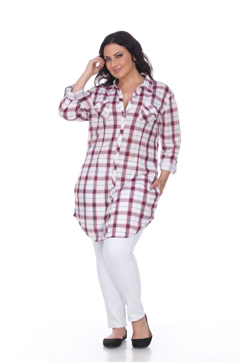 Plus Piper Stretchy Plaid Tunic - 04 - Red & White - 3 Extra Large