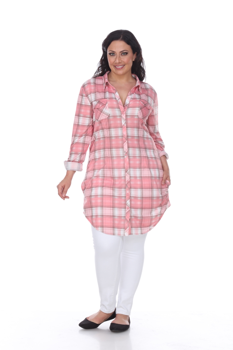 Picture of White Mark PS17556-06-2XL Plus Piper Stretchy Plaid Tunic, 06 - Pink & Beige - 2 Extra Large