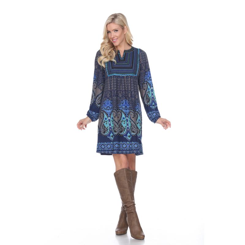 6370-02 L Phebe Embroidered Sweater Dress, Blue - Large