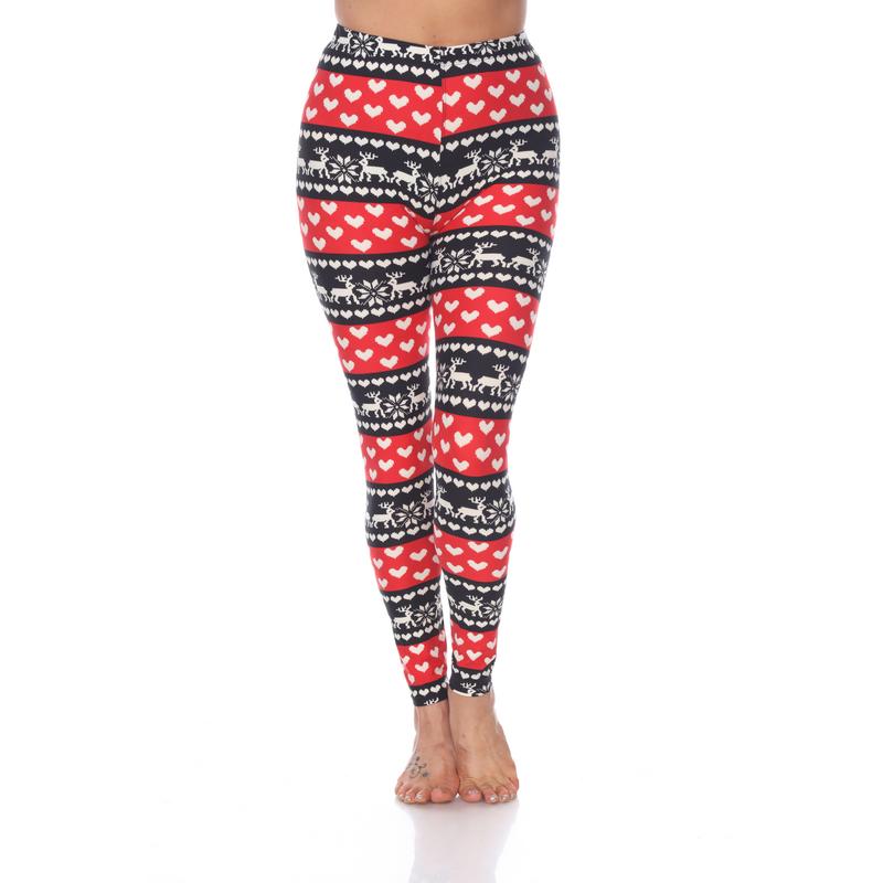 Picture of White Mark 210-182 Womens Fits Most Printed Leggings&#44; Red & White - One Size