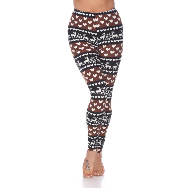 Picture of White Mark 210-183 Womens Fits Most Printed Leggings&#44; Brown & White - One Size