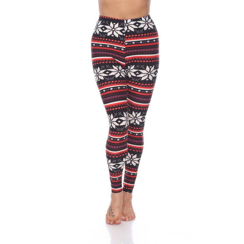 Picture of White Mark 210-185 Womens Fits Most Printed Leggings&#44; Black&#44; Red & White - One Size
