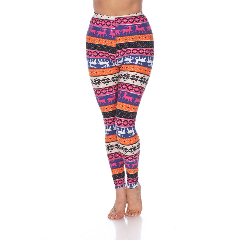 Picture of White Mark 210-188 Womens Fits Most Printed Leggings&#44; Orange & Fuchsia - One Size