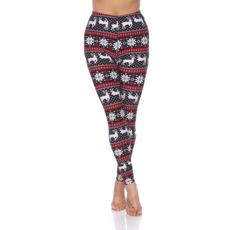 Picture of White Mark 210-189 Womens Fits Most Printed Leggings&#44; Black&#44; White & Red - One Size