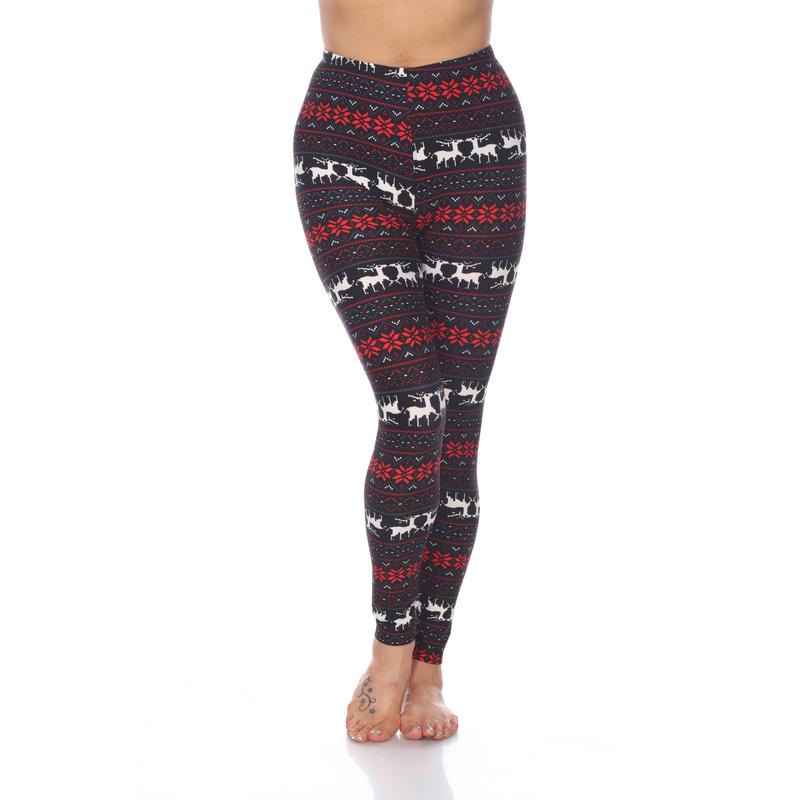 Picture of White Mark 210-193 Womens Fits Most Printed Leggings&#44; Black & Red - One Size