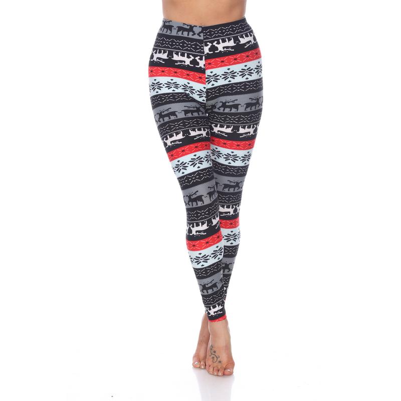 Picture of White Mark 210-195 Womens Fits Most Printed Leggings&#44; Grey & Red - One Size