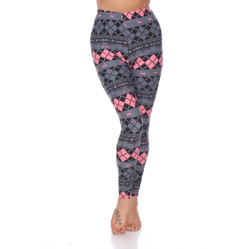 Picture of White Mark 210-198 Womens Fits Most Argyle Print Leggings&#44; Grey & Pink - One Size