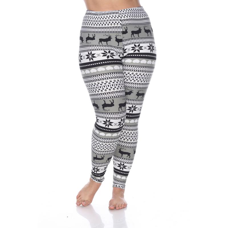 Picture of White Mark PS210-181 Plus Printed Leggings&#44; Grey & White - One Size