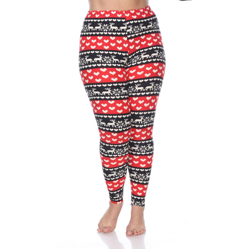 Picture of White Mark PS210-182 Plus Printed Leggings&#44; Red & White - One Size