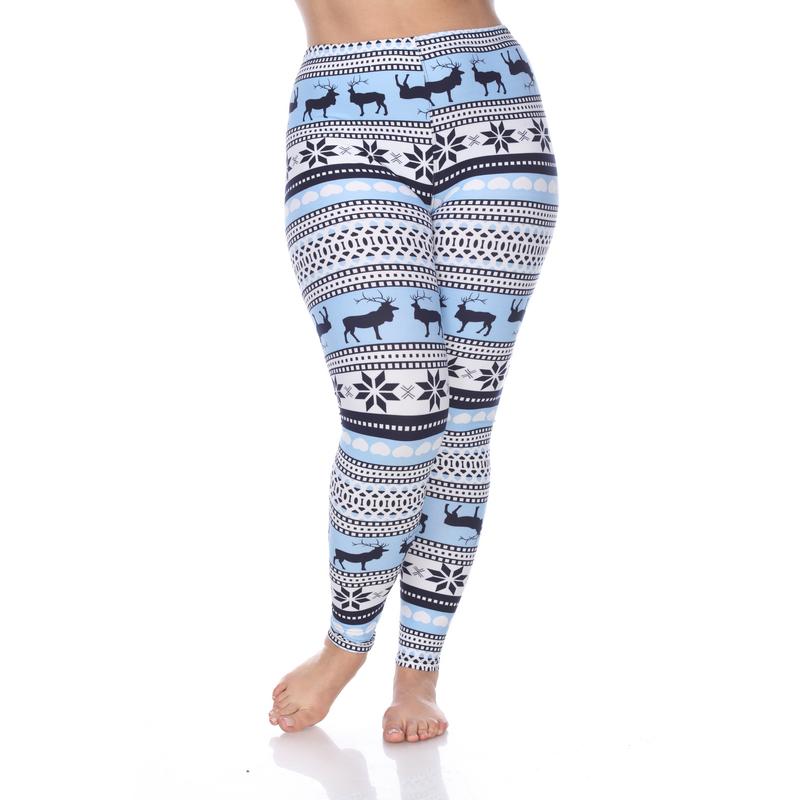Picture of White Mark PS210-184 Plus Printed Leggings&#44; Blue & White - One Size