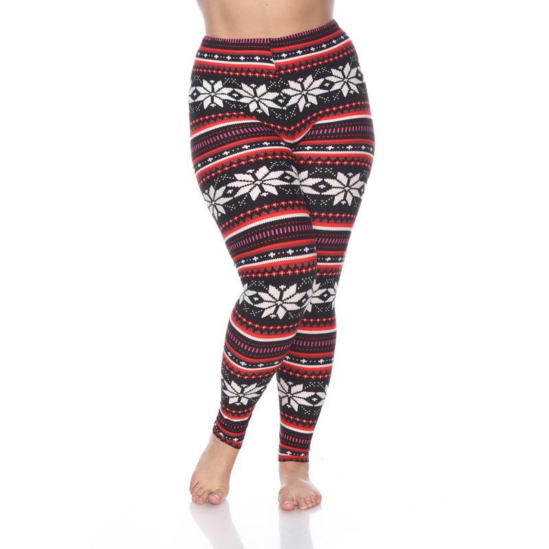 Picture of White Mark PS210-185 Plus Printed Leggings&#44; Black&#44; Red & White - One Size