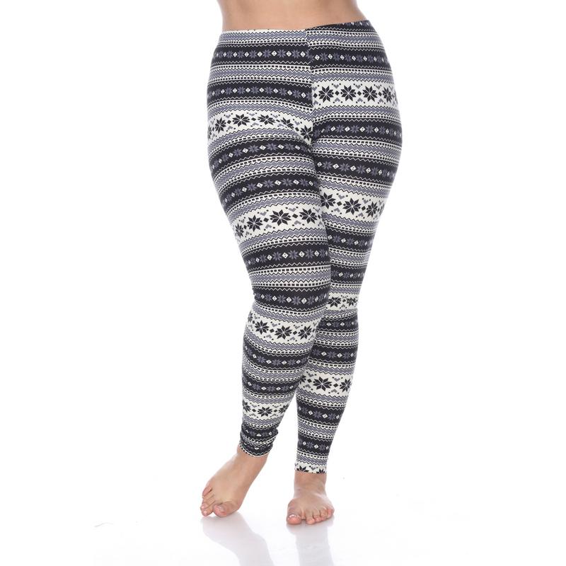 Picture of White Mark PS210-186 Plus Printed Leggings&#44; Black & Grey - One Size
