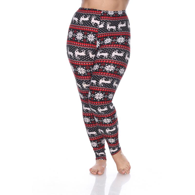 Picture of White Mark PS210-189 Plus Printed Leggings&#44; Black&#44; White & Red - One Size