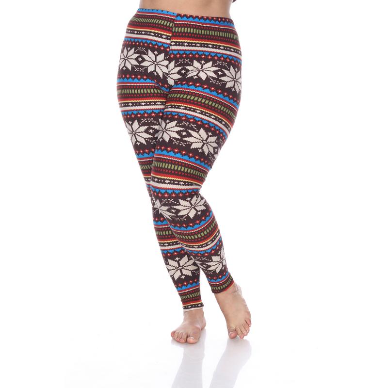Picture of White Mark PS210-190 Plus Printed Leggings&#44; Brown & Multi - One Size