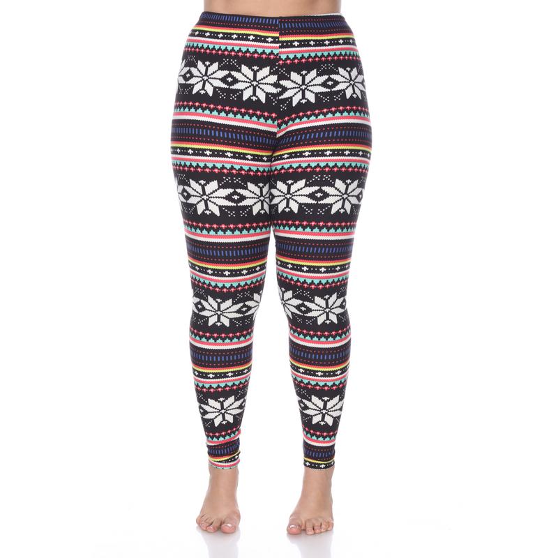 Picture of White Mark PS210-191 Plus Printed Leggings&#44; Black & Multi - One Size