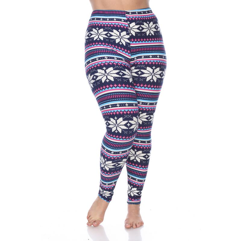 Picture of White Mark PS210-192 Plus Printed Leggings&#44; Navy & Fuchsia - One Size