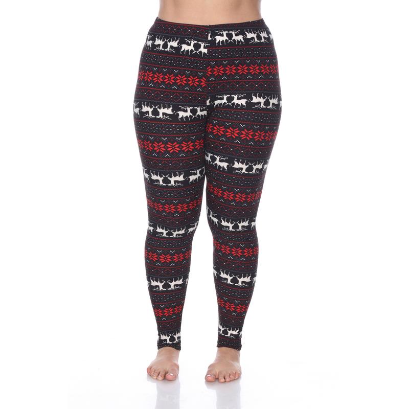 Picture of White Mark PS210-193 Plus Printed Leggings&#44; Black & Red - One Size