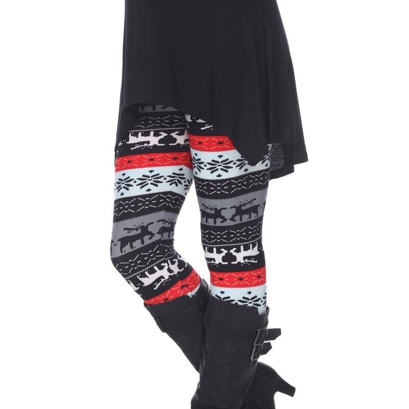 Picture of White Mark PS210-195 Plus Printed Leggings&#44; Grey & Red - One Size