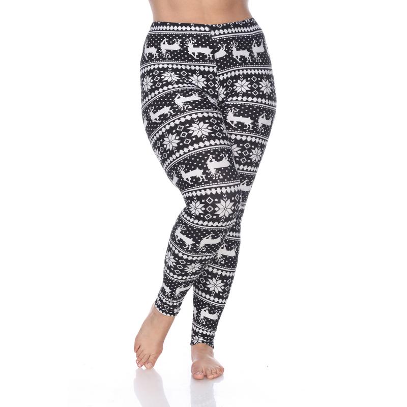 Picture of White Mark PS210-196 Plus Size Printed Leggings&#44; Black & White