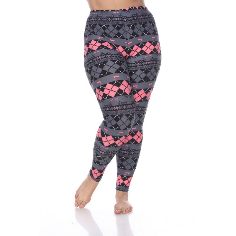 Picture of White Mark PS210-198 Plus Argyle Print Leggings&#44; Grey & Pink - One Size
