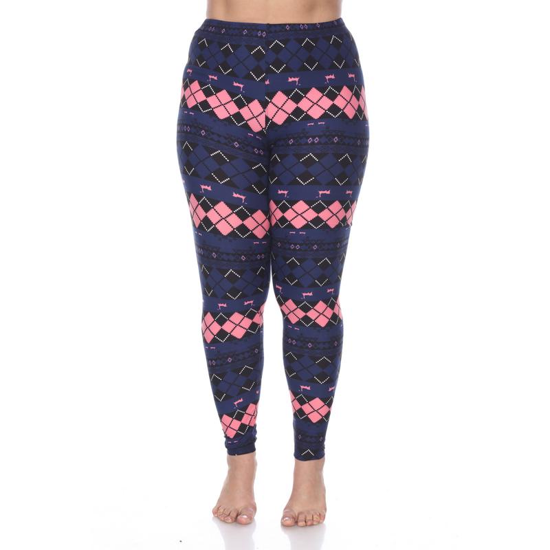 Picture of White Mark PS210-199 Plus Argyle Print Leggings&#44; Navy & Pink - One Size