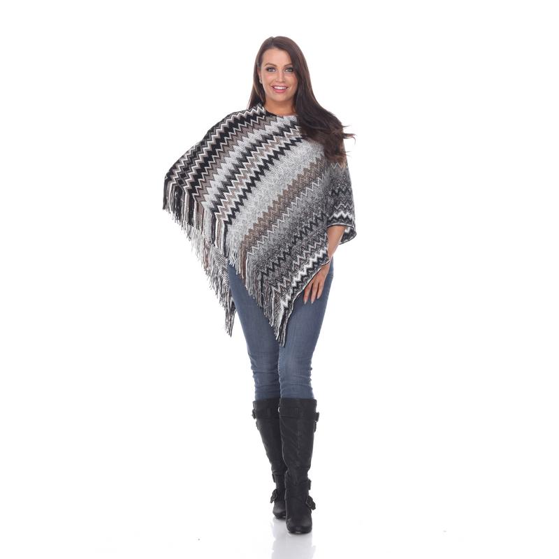 white mark 647-01 Mesila Fringe Poncho, Grey - One Size