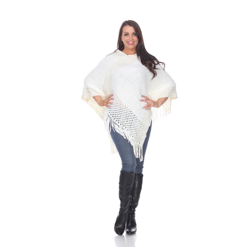 Sansa Gold Knit Fringe Poncho, White - One Size