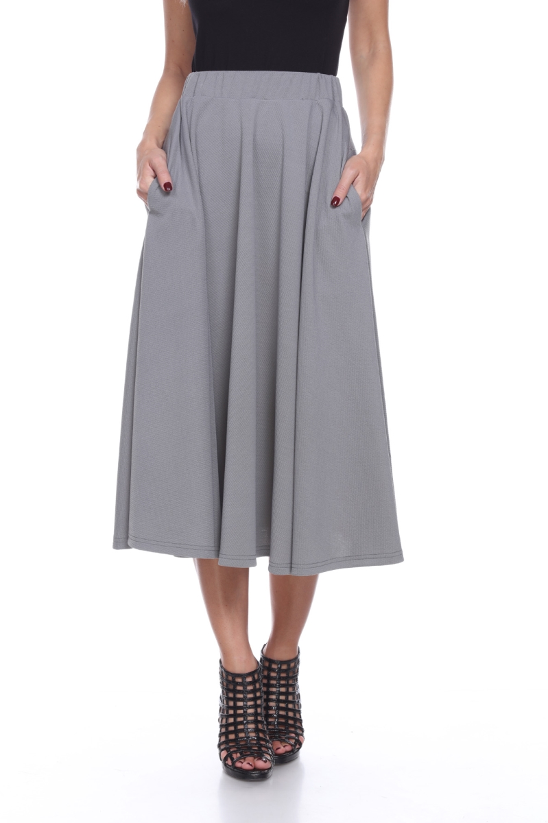 Picture of White Mark 709-10-S Women Flared Midi Skirt with Pockets - Gray&#44; Small