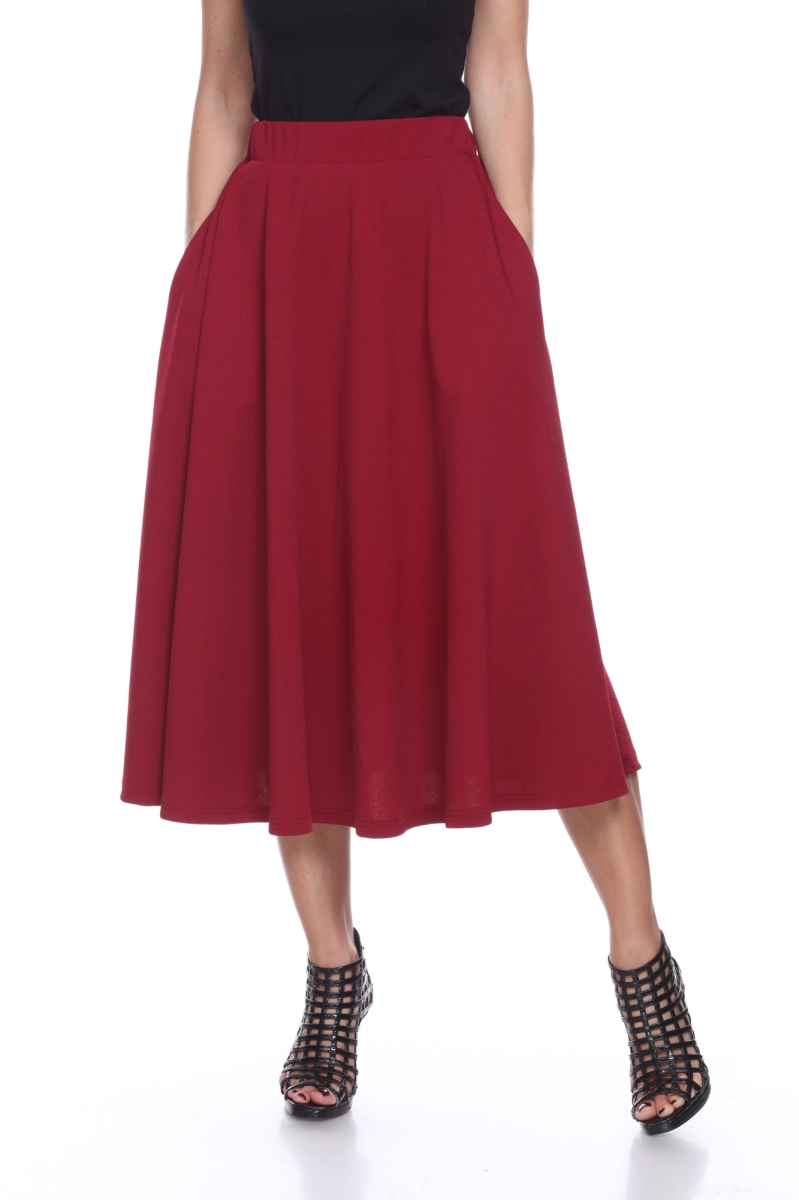 709-11-L Flared Midi Skirt - Burgundy - Large - Stylish with Pockets